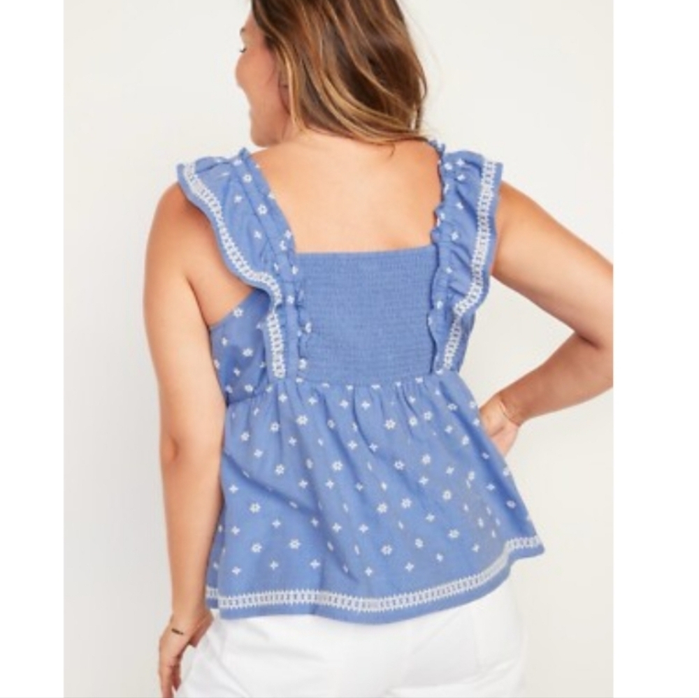 NWT Old Navy Embroidered Print Ruffle Babydoll Top - Picture 3 of 7